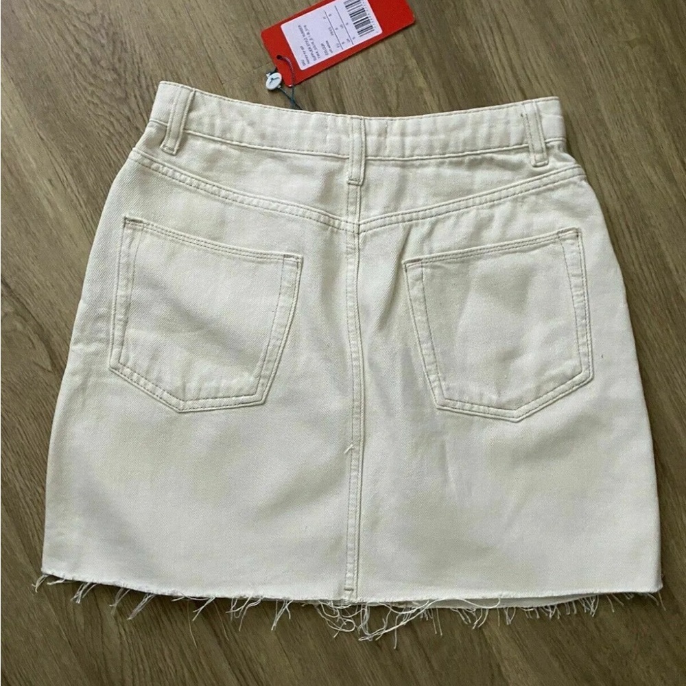 TwinTip Denim Skirt Size S Raw Edges Cream A-line mini Skirt W26 - Picture 5 of 5